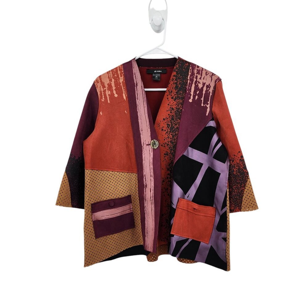 Ali Miles Women's Faux Suede Multi Print Patchwork Jacket - MP